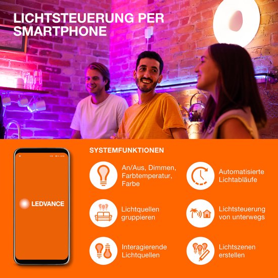 LEDVANCE Luminaire : pour plafond, SMART SURFACE DOWNLIGHT TW / 22 W, 22-...24- V, angle de rayonnement : 11-, Tunable White, 3-65- K, matériau du corps : aluminium, IP2-