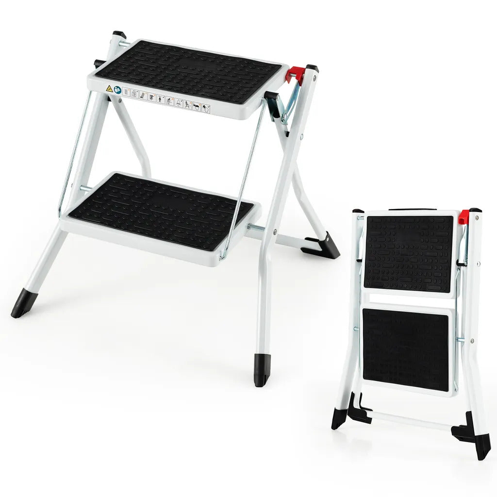 COSTWAY marche pliante avec 2 marches, escabeau pliant, 20 cm de large, charge jusqu'à 150 kg, échelle pliante avec poignée de transport et marche antidérapante, échelle pour la maison, le bureau et le garage