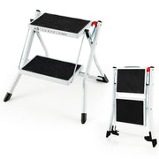 COSTWAY marche pliante avec 2 marches, escabeau pliant, 20 cm de large, charge jusqu'à 150 kg, échelle pliante avec poignée de transport et marche antidérapante, échelle pour la maison, le bureau et le garage