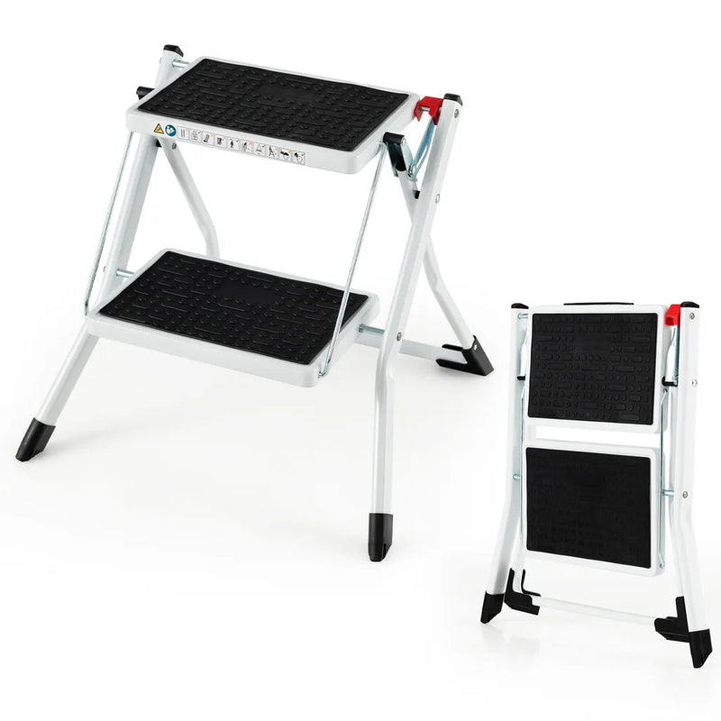 COSTWAY marche pliante avec 2 marches, escabeau pliant, 20 cm de large, charge jusqu'à 150 kg, échelle pliante avec poignée de transport et marche antidérapante, échelle pour la maison, le bureau et le garage