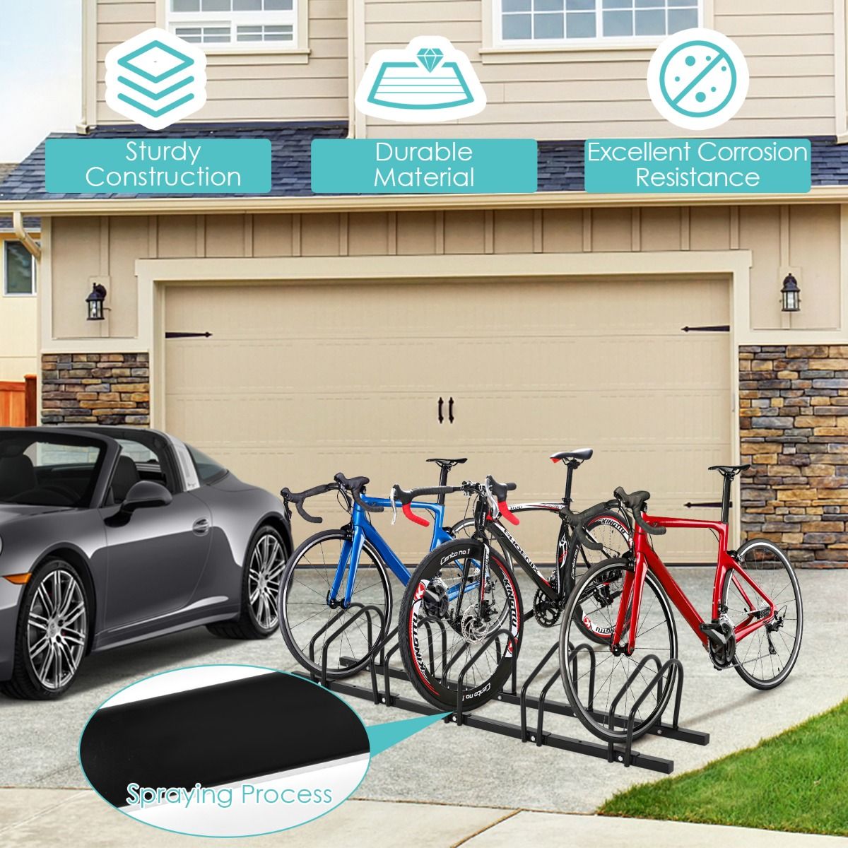 Porte-vélos Coast à 5 places - Acier - 150 x 32,5 x 26 cm - Noir