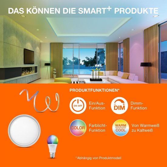 LEDVANCE Applique et plafonnier LED intérieur intelligent avec technologie wifi, couleur de la lumière modifiable (3-K-65-K), couleur RVB modifiable, blanc, 34-mm, compatible Google et Alexa, SMART+ ORBIS KITE RGBW