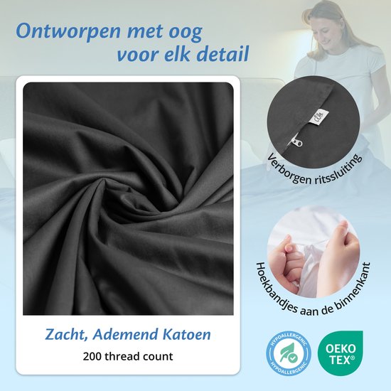 Housse pour la couverture d'aggravation d'Ella 200 x 200 CM - 11 KG & 13 KG - Housse en 100% coton biologique - Anthracite