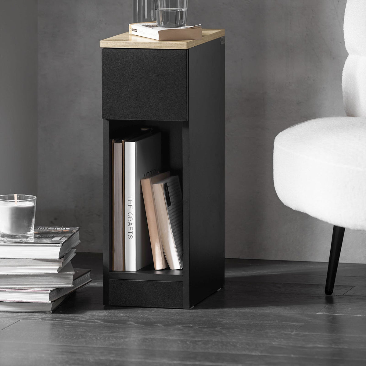 SoBuy Table de nuit avec tiroir et rangement - Lot de 2 - 20x35x60 cm - Max. 20KG - Noir