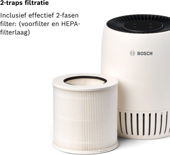 Purificateur d'air Bosch Air 500 - élimine les polluants, comprend un filtre à air et un mode silencieux (< 25 dB(A)). - pour les pièces jusqu'à 23 m² - avec port de charge USB-C CADR 100 m³/h