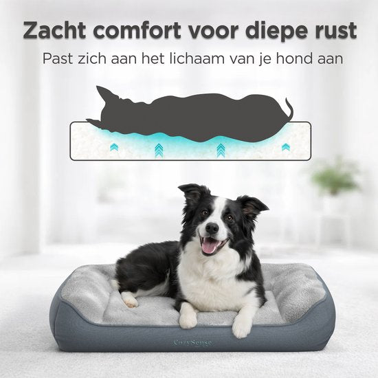 CozySense® Coussin orthopédique pour chien 89x54 cm Taille L - Imperméable et lavable - Coussin de banc et lit pour chien - Tissu Sherpa ultra doux - Gris & Anthracite