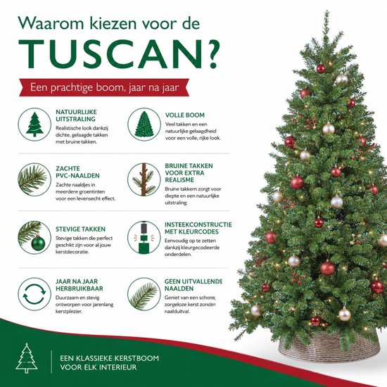 Sapin de Noël Triumph Tree Tuscan - Sapin artificiel d'aspect naturel avec codes couleur - Décoration de Noël d'intérieur sans entretien - Structure à emboîter - 120 x 81 cm - Vert