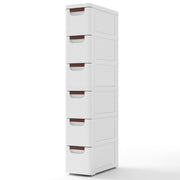 Meuble de rangement étroit Coast sur roulettes - 6 tiroirs - Surface striée - Blanc 42 x 19 x 74 cm