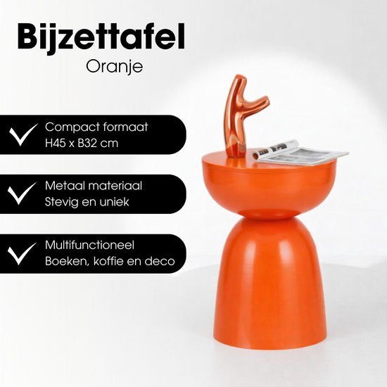 Mica Decorations Elliot Table basse - Table de chevet pour chambre ou salon - Table d'appoint en fer pour fleurs, plantes et décoration - H45 x Ø32 cm - Orange