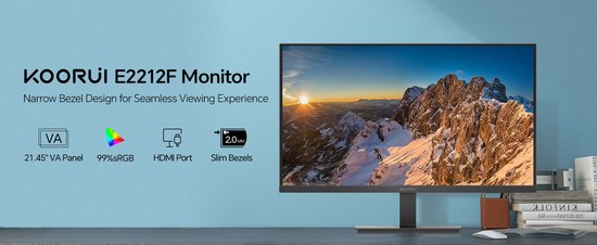 Écran d'ordinateur Koorui E2212F, 54,5 cm (21,4"), 1920 x 1080 pixels, Full HD, noir