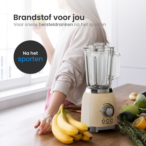 Mixeur KitchenApp Retro, pichet en verre de 1,5 litre - 800 W - Glace pilée, smoothies et fonction « Pulse » - Vitesse réglable en continu - Beige