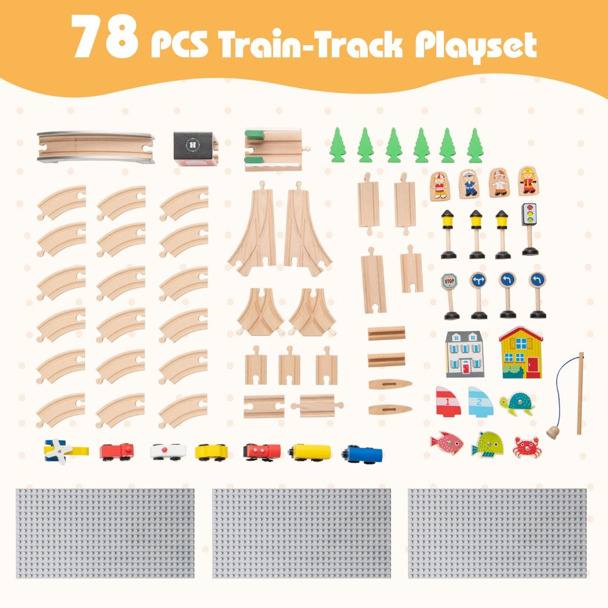 Table de train en bois Coast pour enfants - Table d'activités 5 en 1 - 78 pièces - Couleur naturelle