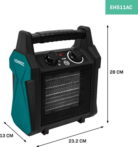 VONROC Radiateur électrique - radiateur soufflant - 2000W/3000W - céramique - 3 réglages - thermostat - 30m2