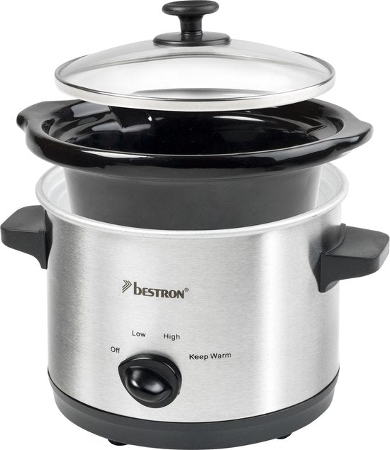 Bestron Slowcooker 120W - ASC150 - 1.5L - Cuve intérieure en céramique - Argent - 5 ans de garantie