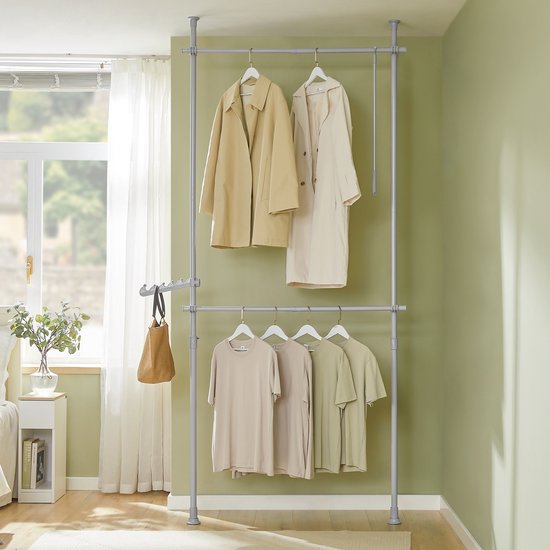Porte-vêtements télescopique SoBuy - Système de rangement réglable - Système de tringles à vêtements - L(75–126) × H(200–295) cm, gris FRG109-II-HG