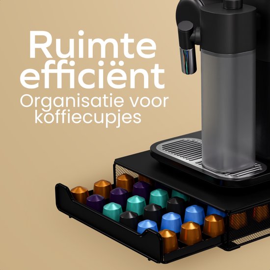 KitchenBrothers Porte-capsules de café - Porte-capsules - Compatible avec Nespresso - 60 capsules - Porte-capsules - Avec tiroir - Noir