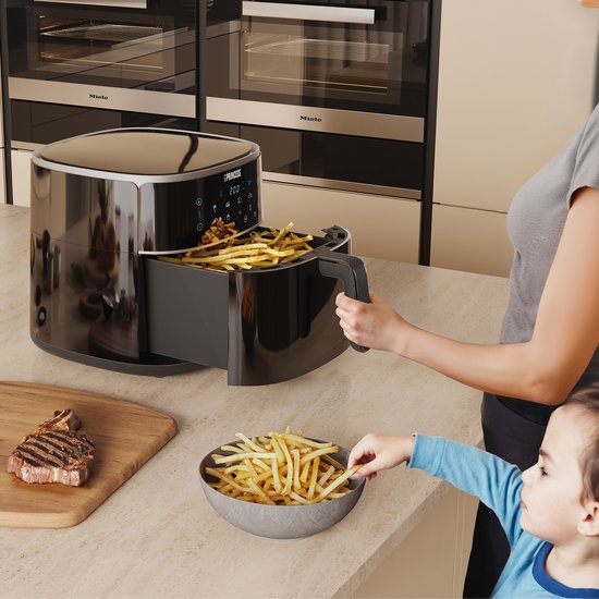 Friteuse à air chaud numérique Princess XXL 182254 - 8 litres - Très grande capacité - Sans PFAS - Friteuse à air chaud - Grille réglable en hauteur incluse - Écran tactile numérique - 8 programmes automatiques - 1 800 W - Noir