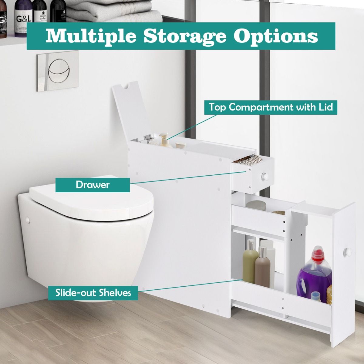 Coast Armoire de salle de bain gain de place - avec tiroir - 48 x 16 x 58 cm - blanc