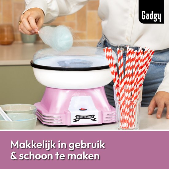 Machine à barbe à papa Gadgy Retro rose, avec 10 bâtonnets et une cuillère doseuse - Machines à barbe à papa - Bonbons - Fête d'enfants - Sucre pour barbe à papa - Cotton Candy