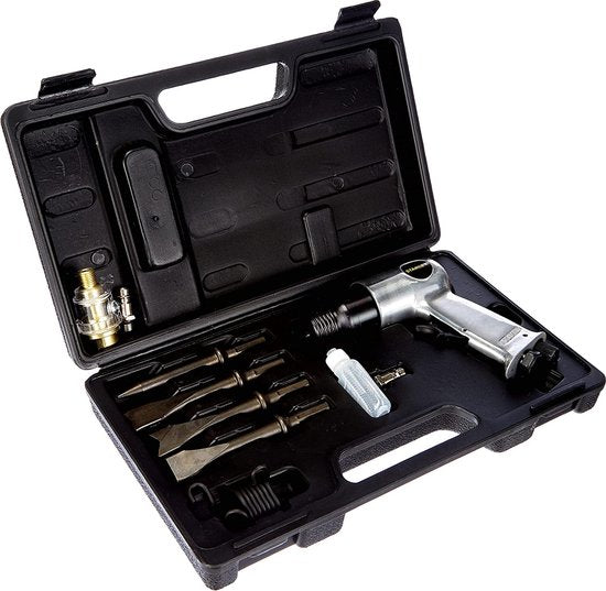 Stanley Pneumatic chisel hammer set, puissant travail de démolition avec 4 burins, connecteurs rapides et étui de rangement