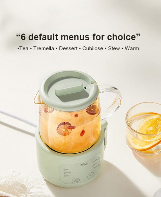 Bouilloire électrique Bear Mini 0,4 L – Commande tactile et 6 fonctions – Verre borosilicaté et filtre – 430 W – Design compact et élégant