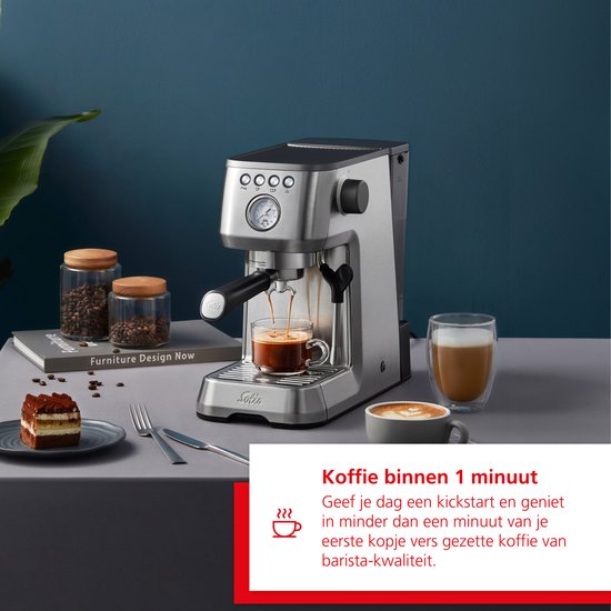 Machine à piston Solis Barista Perfetta Plus 1170 V2 - Un café délicieux en moins d'une minute - Machine à expresso compacte et haut de gamme - Système de moussage du lait - Argent