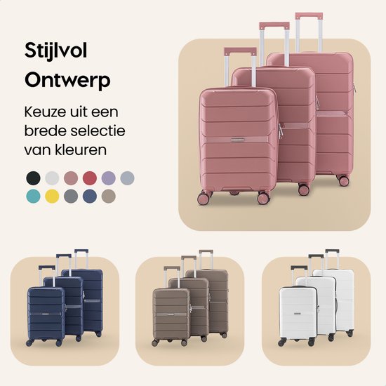 SKYCASES Urban Adventurer - Valise de voyage moyenne - Verrouillage par numéro - 44x27x66cm - 78L - Valise de voyage avec verrouillage de valise - Roues pivotantes - Rose V2