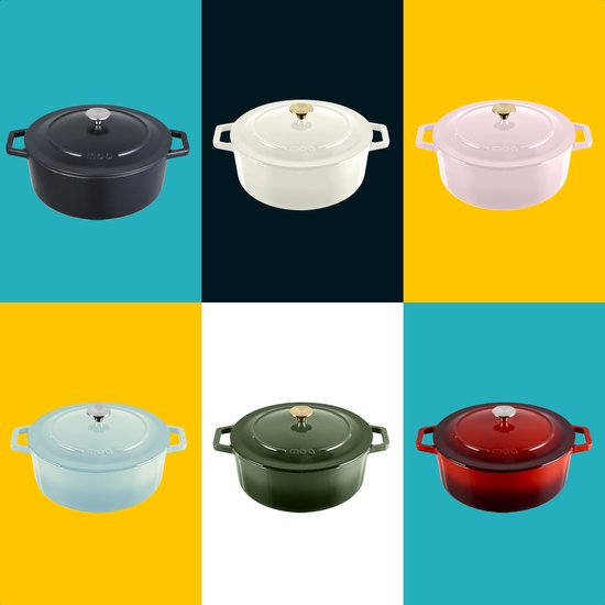 MOA Casserole en fonte - 7,2L - Pour toutes les sources de chaleur y compris l'induction - Avec couvercle - Ø 30cm - Revêtement antiadhésif - Lilas