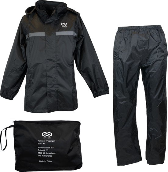 Infinity Goods Combinaison de pluie - Femmes et hommes - Taille S - Imperméable et respirant - Réfléchissant - Noir