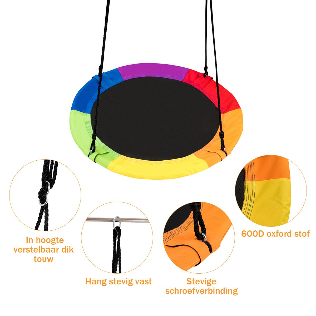 Balançoire Coast Nest - balançoire ronde - hauteur réglable - multicolore 100 cm