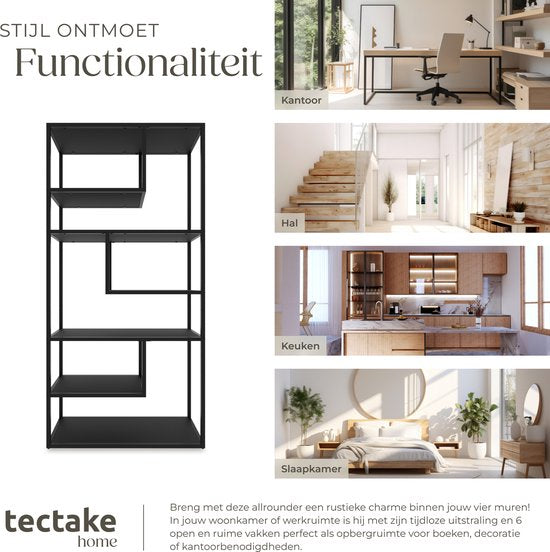 tectake® Armoire murale Venda - 85 x 35 x 188 cm - aspect industriel - cadre en acier - armoire avec protection contre le basculement - bibliothèque avec 6 compartiments asymétriques - armoire de rangement moderne pour le salon, la cuisine ou la chambre à