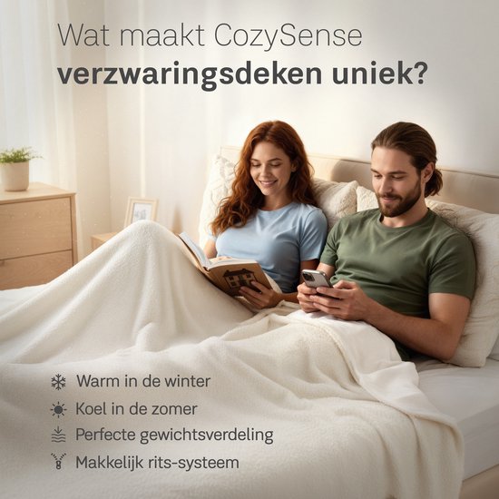 Couverture lestée CozySense® 10 kg - 2 personnes - Couverture lestée - Couverture lestée avec répartition de la pression GLASS-Flow® - Couverture lavable incluse - 200x200 cm - Blanc