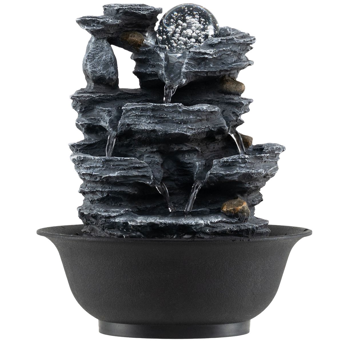 Fontaine de table Coast - Cascade effet rocher - Éclairage LED - Noir - 21,5 x 26 cm