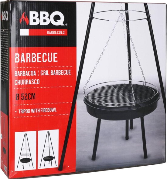 Trépied BBQ avec bol à feu - grille incluse - noir - Ø52 cm