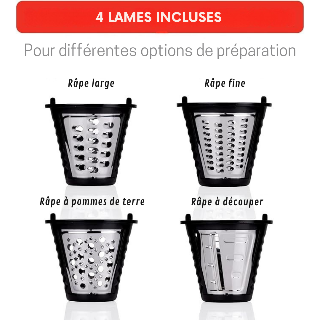 Coupe-légumes électrique Alpina - Mandoline - 4 lames en acier inoxydable -  200W - Noir/gris