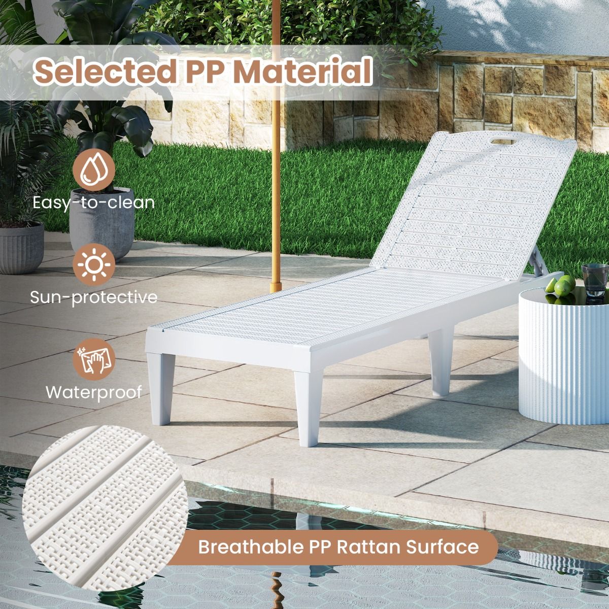 Ensemble de 2 chaises longues Coast - dossier réglable - plastique résistant aux intempéries - blanc