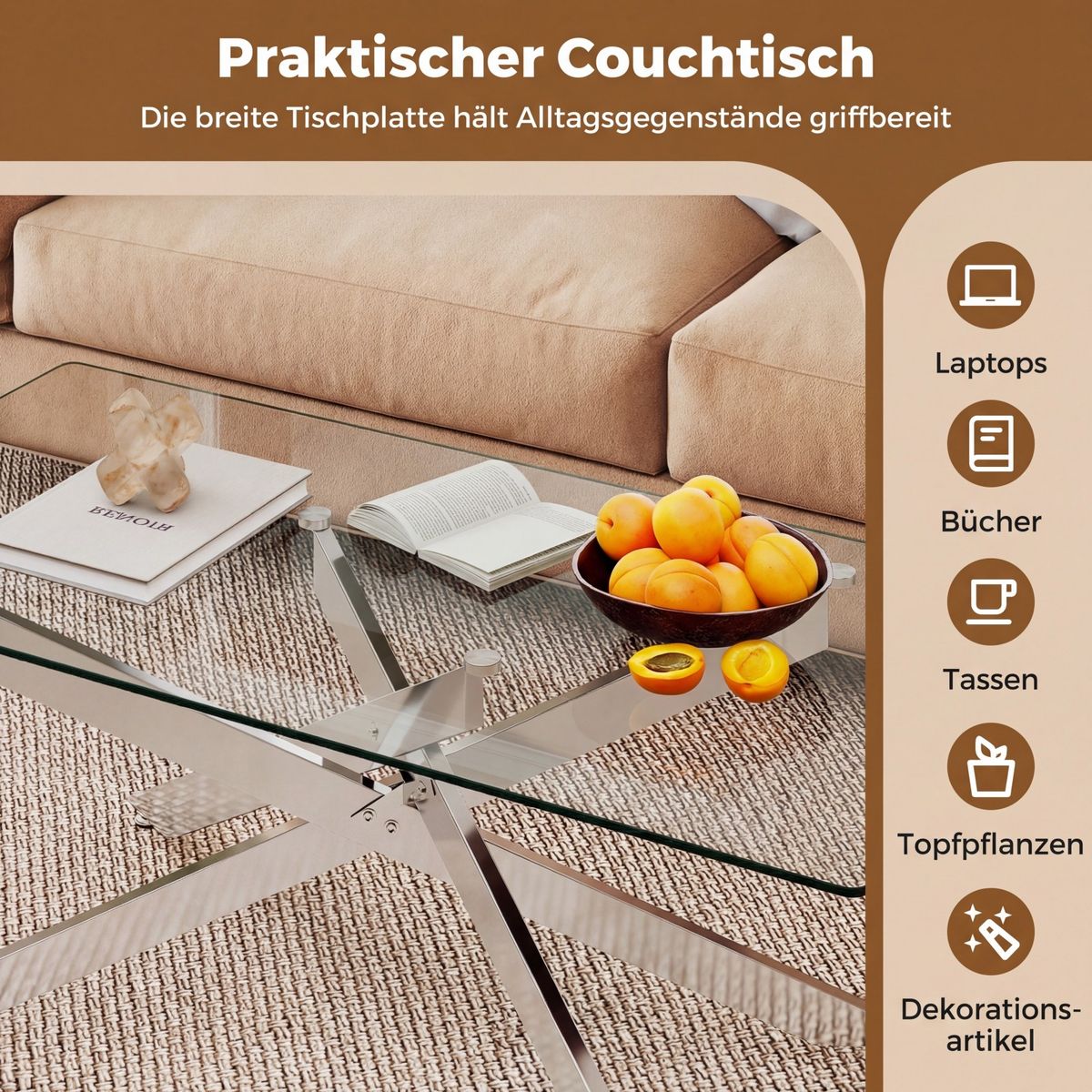 Table basse Coast - verre trempé - design moderne - argent 120 x 60 x 45,5 cm