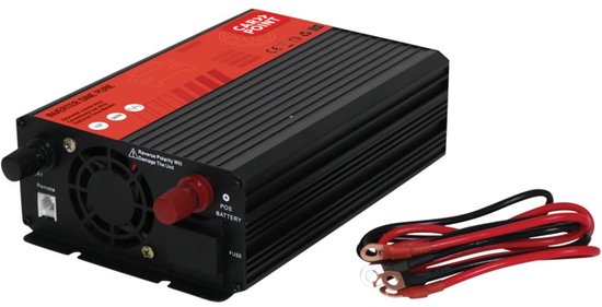 Convertisseur Carpoint - 12 V > 230 V - Onde sinusoïdale pure - Puissance continue 500 W - Puissance de crête 1 000 watts – Prise de sortie française/belge – Raccordement permanent à la batterie - Résistant aux chocs - Ventilateur de refroidissement à rég