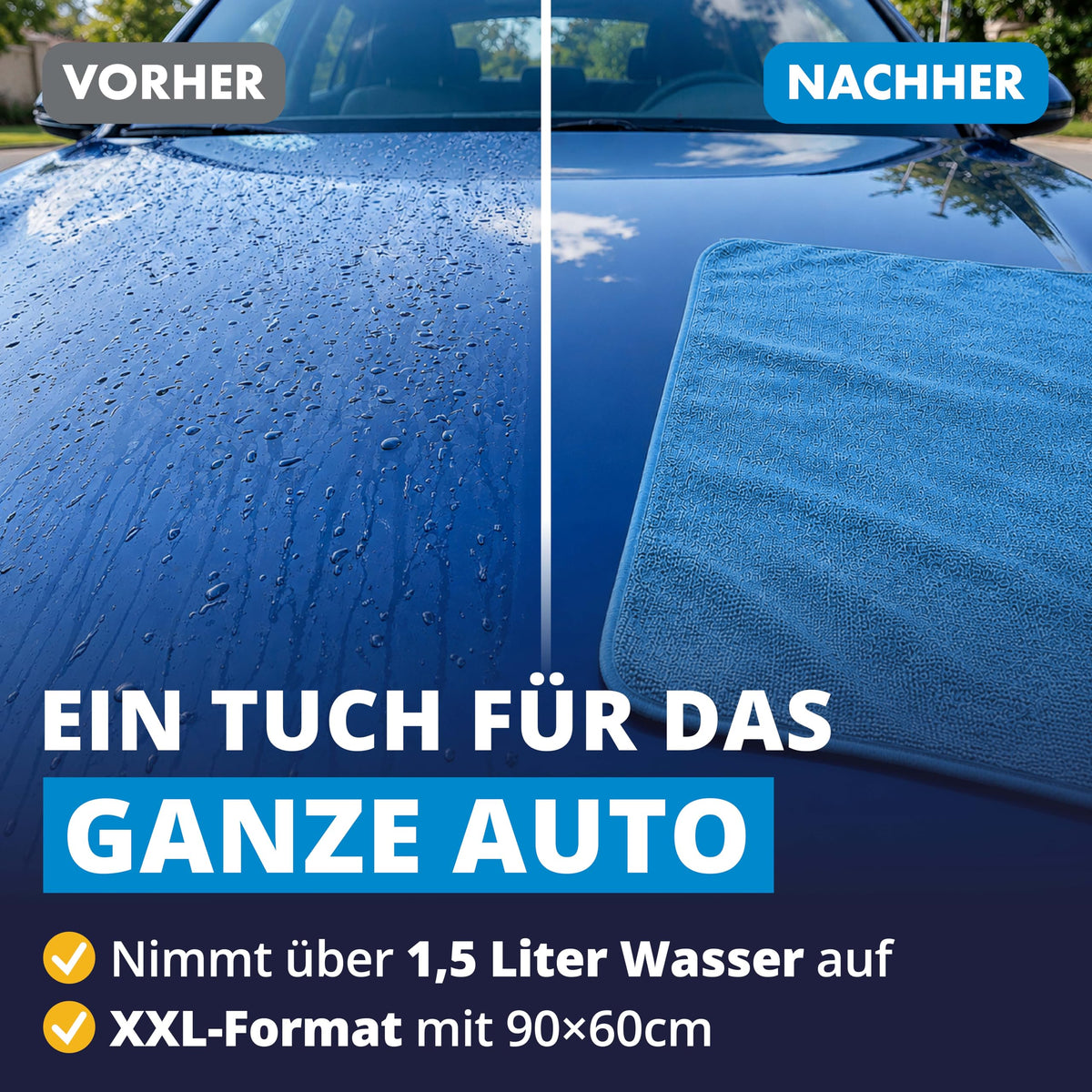 LICARGO Chiffon de séchage pour voiture XXL - chiffon en microfibre - 90 x 60 cm - 550 g/m² - bleu