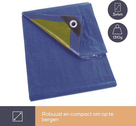 Bâche Perel, résistante, 14 œillets, coins renforcés, rectangulaire, bleu/vert, 110 g/m², 3 x 4 m