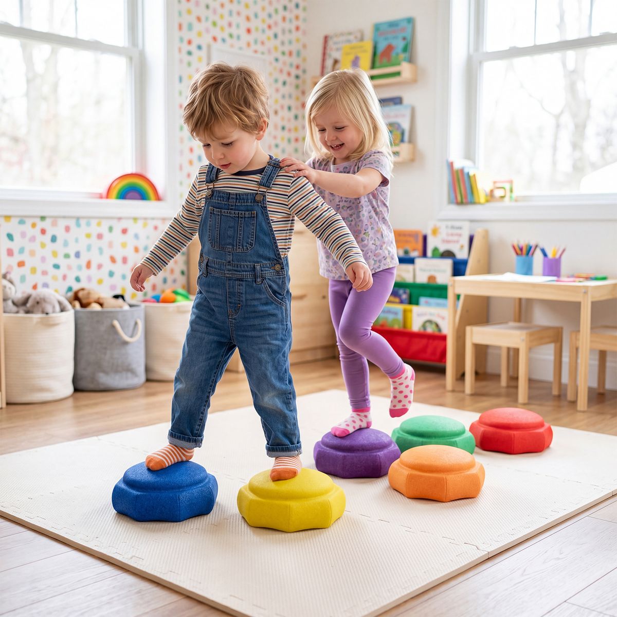 Coast Pierres d'équilibre pour enfants - lot de 6 pièces - antidérapantes - empilables - multicolores