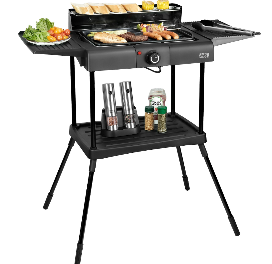 Gril électrique Lebenlang - 2 en 1 - Gril de table et gril sur pied - 2000W - Pour l'intérieur et l'extérieur - Noir