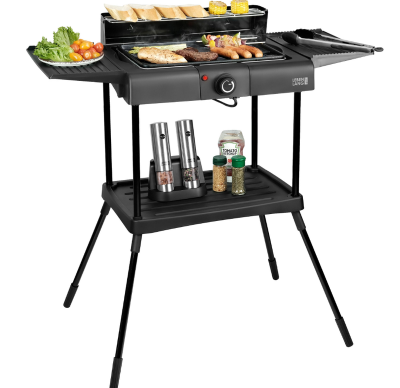 Gril électrique Lebenlang - 2 en 1 - Gril de table et gril sur pied - 2000W - Pour l'intérieur et l'extérieur - Noir