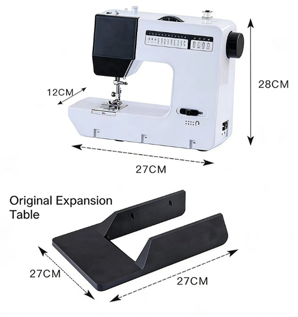 Mini-machine à coudre pour usage domestique - 7,2 W - Blanc/Noir - Avec pédale et table d'extension