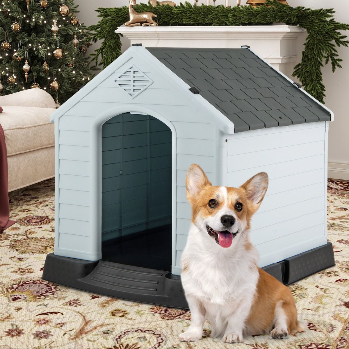 Niche pour chien Coast en plastique - fond surélevé - toit imperméable - gris - 70 x 65 x 71,5 cm