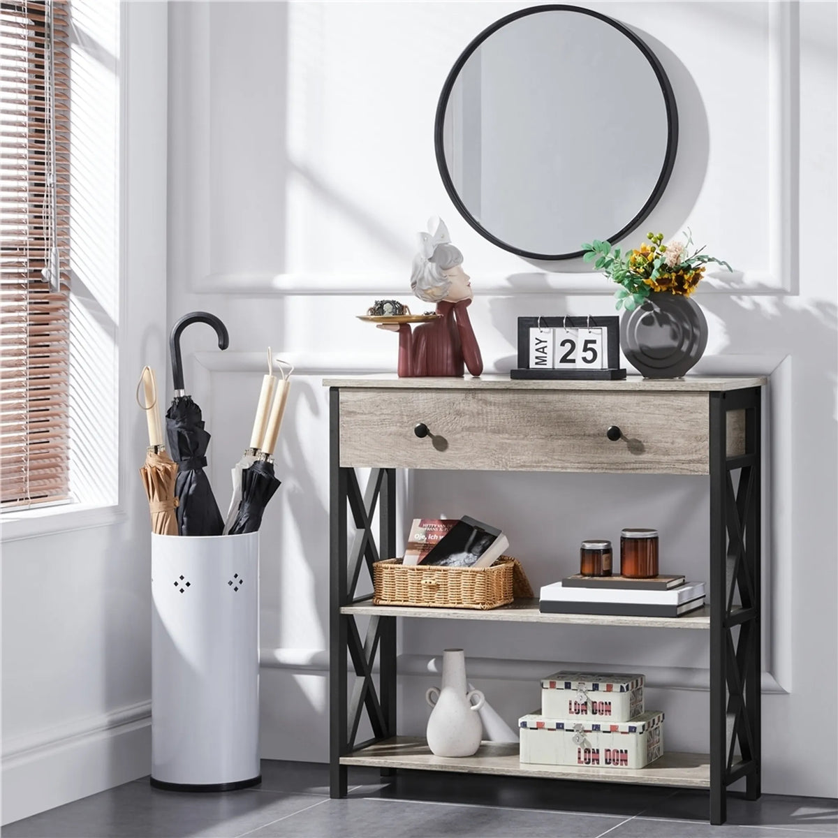 Table murale Yaheetech 80 x 29,5 cm avec tiroir coulissant et 2 étagères – Gris – MDF et métal