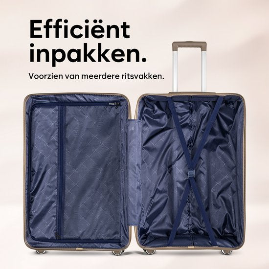 SKYCASES Travelin' Charm - Valise de voyage moyenne 24 pouces - Serrure numérique - 41x24x69 cm - 68L - Légère, imperméable et durable - Champagne