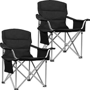 TRVLMORE Chaises de camping - Pliables - 2 pièces - XL - Chaises pliantes - Capacité de charge de 150 kg - Porte-boisson - Compartiment réfrigérant - Poche latérale - Chaise pliante - Noir
