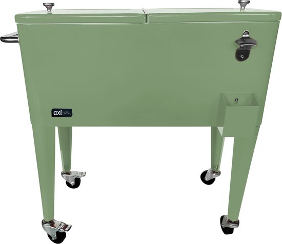 AXI Retro Cooler Vert - Glacière avec couvercle amovible et décapsuleur - Avec 2 roues et un frein - Capacité de 76 L