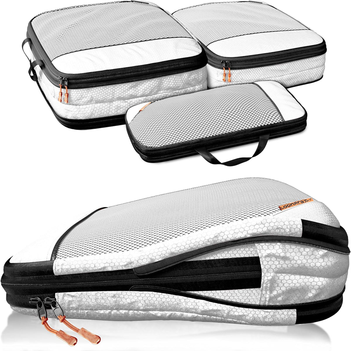 Lot de 3 cubes de rangement compressibles LOONARA Travel - Organisateur de valise - Compression - Matériau recyclé